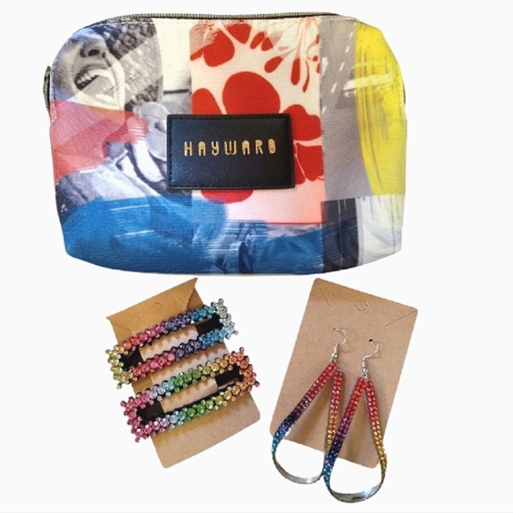 Hayward Rainbow Makeup Travel Bag with Embellished Accessories Lot NEW
